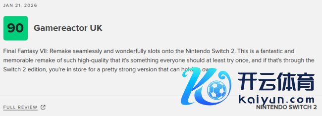 《最终幻思7：重制版》NS2版M站中分89分：移植游戏的最好程序！